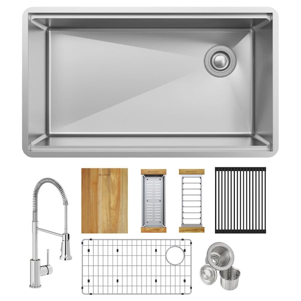 Elkay Crosstown 18 Gauge Workstation SS 31-1/2" x 18-1/2" x 9" Single Bowl Undermount Sink and Faucet Kit ECTRU30169RTFCW - main